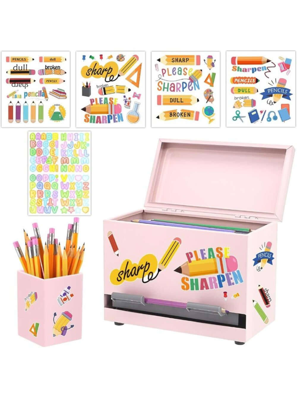 Pencil Dispenser for Classroom - Stainless Steel Holder & Silicone Organizer Set
